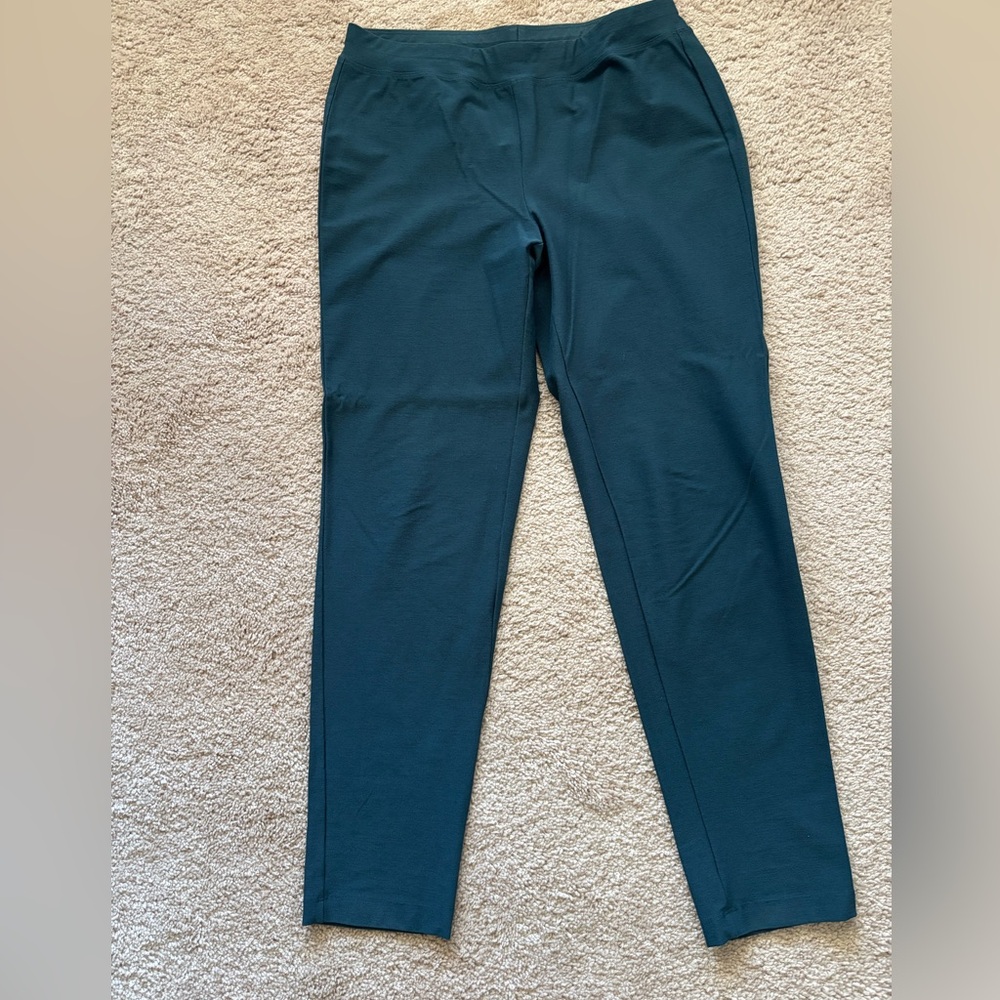 Eileen Fisher teal slim leg stretch pants